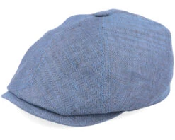6-Panel Cap Fischgrat Navy Linen Flat Cap - Stetson