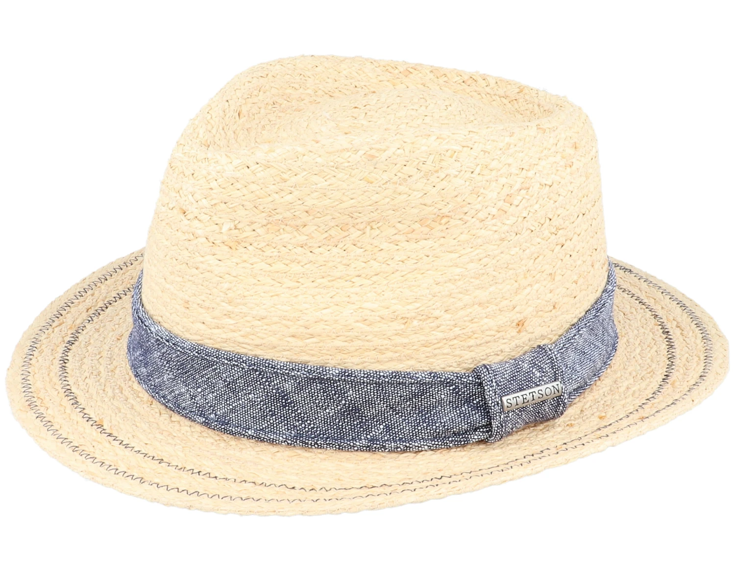 Traveller Raffia Beige/Denim Straw Hat - Stetson 1 Traveller Raffia Beige/Denim Straw Hat - Stetson