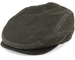 Driver Cap Waxed Organic Cotton Olive Flat Cap - Stetson
