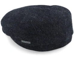 Driver Cap Wool Herringbone Black Flat Cap - Stetson -Stetson 4063633096990 3