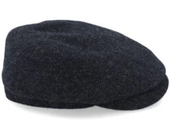 Driver Cap Wool Herringbone Black Flat Cap - Stetson -Stetson 4063633096990 4