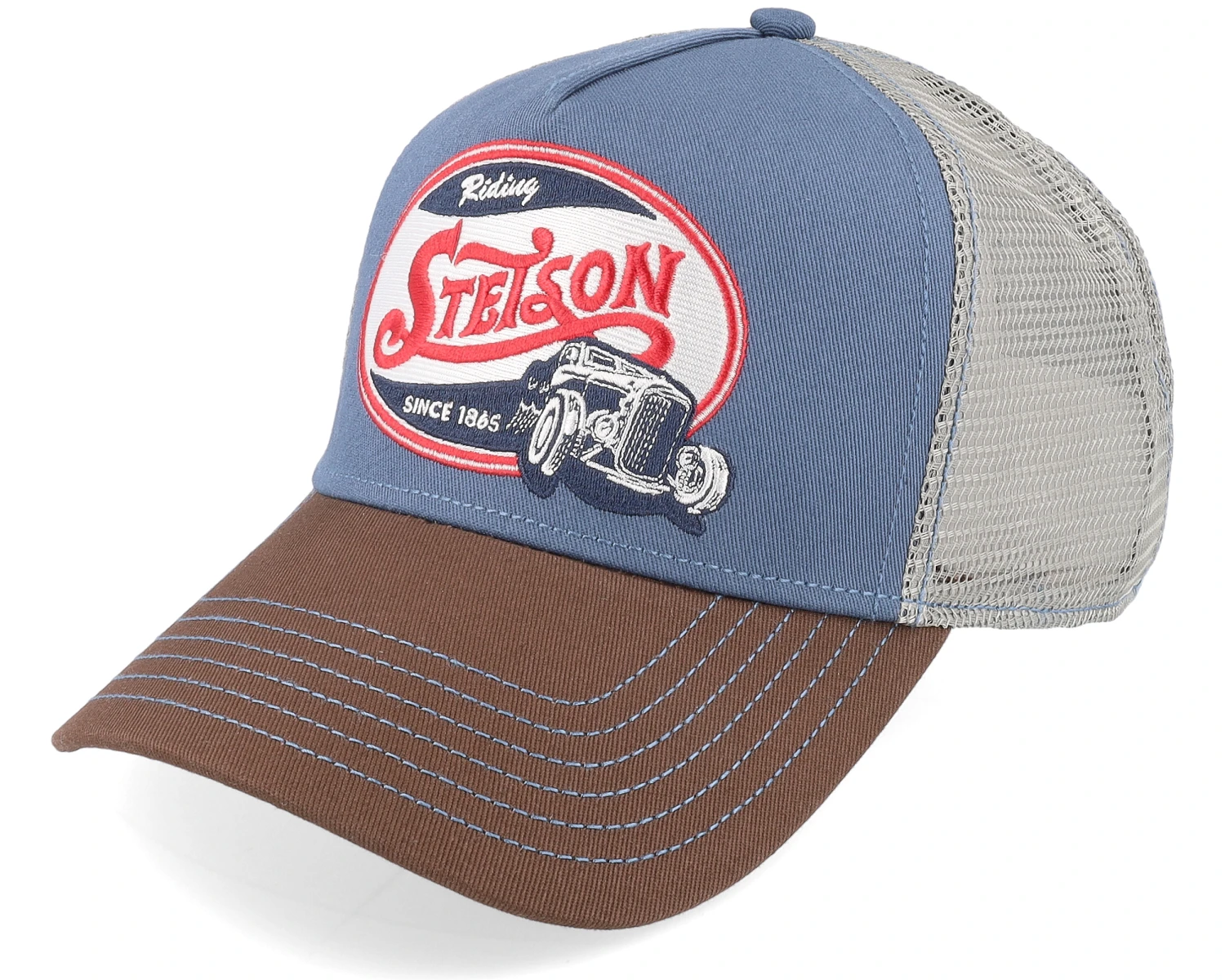 Riding Hot Rod Blue/Brown Trucker - Stetson 1 Riding Hot Rod Blue/Brown Trucker - Stetson