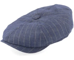Hatteras Linen Pinstripe Blue Flat Cap - Stetson