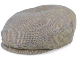 Driver Cap Linen Irregular Check Navy/Yellow Flat Cap - Stetson