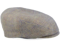 Driver Cap Linen Irregular Check Navy/Yellow Flat Cap - Stetson -Stetson 4063633129575 3