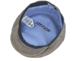 Driver Cap Linen Irregular Check Navy/Yellow Flat Cap - Stetson -Stetson 4063633129575 4