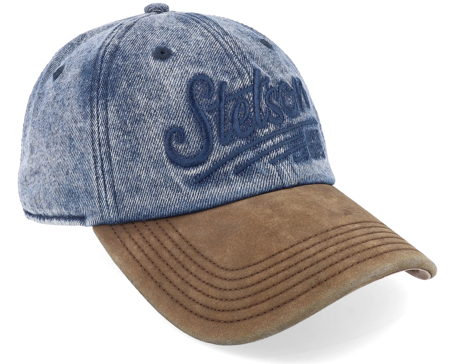 Baseball Denim Vintage Distressed Blue/Beige Dad Cap - Stetson 2 Baseball Denim Vintage Distressed Blue/Beige Dad Cap - Stetson - Image 2